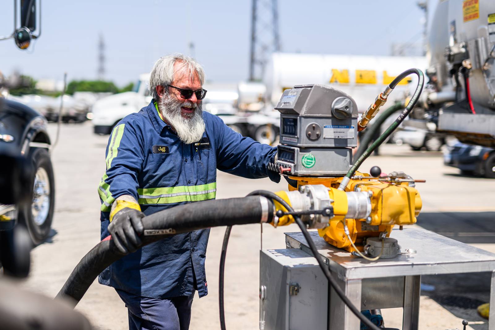 Warren operator at a metered fuel pump